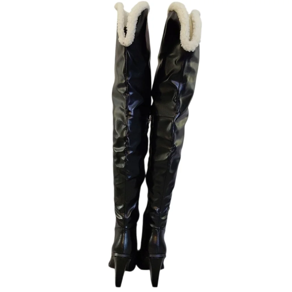 NEW PrettyLittleThing Fur Lined Black Over the Knee Boot Thigh Highs Sz 5